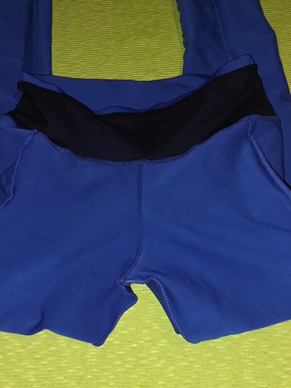 High-Rise Blue Pants with Black Waistband